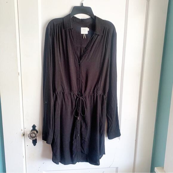 Anthropologie HD In Paris Carmina Tie Waist Tunic Top Dress Black Size Medium M - Picture 1 of 12